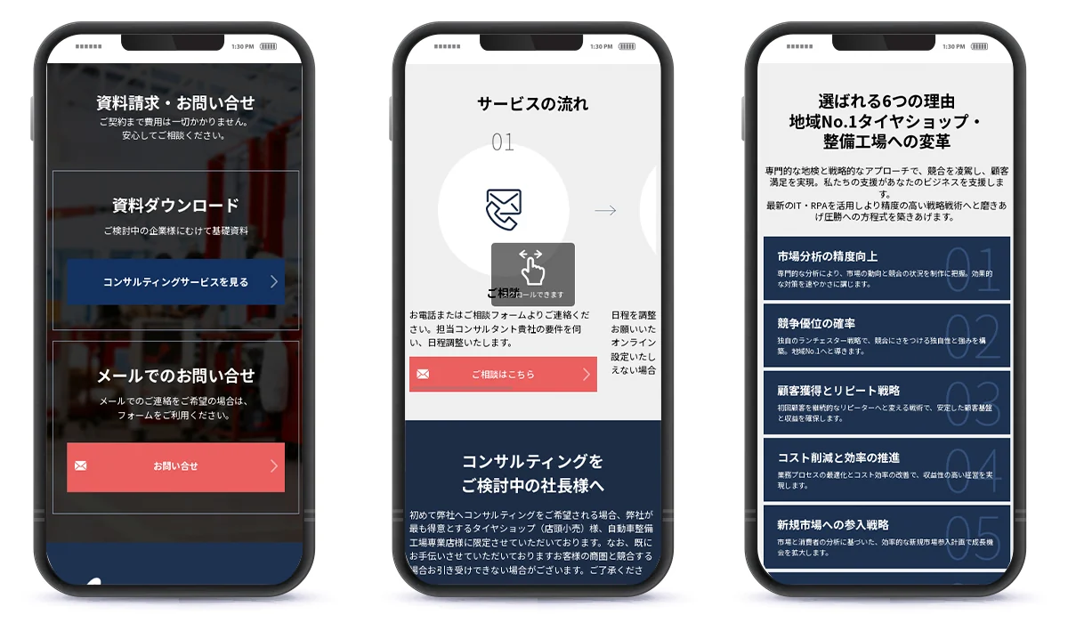 ランチェスターマーケティングサイトのスマートフォン表示